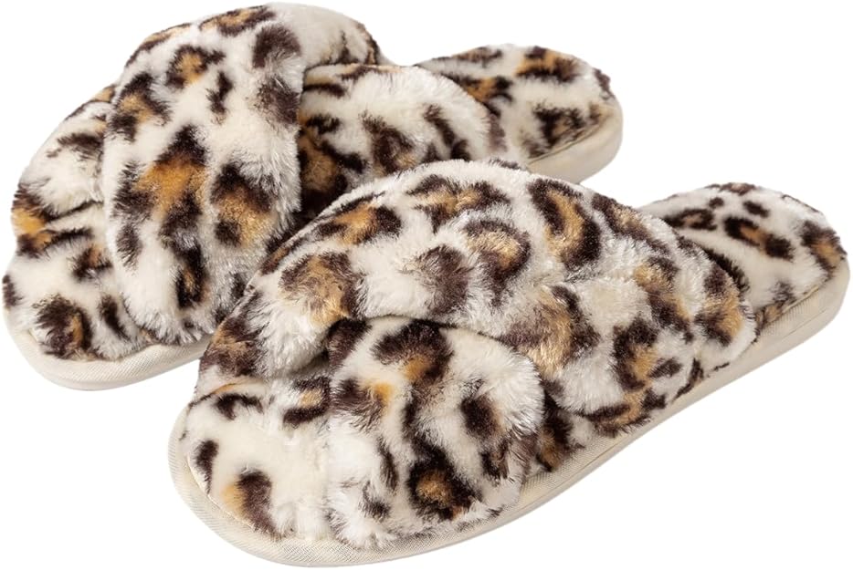 Women's Slipper Memory Foam Cross Band Fuzzy Slippers Open Toe Cozy House Slippers Cozy Plush Bedroom Indoor Outdoor